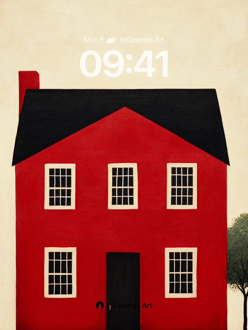 Nostalgic Red House Wallpaper with Textured Canvas Touch