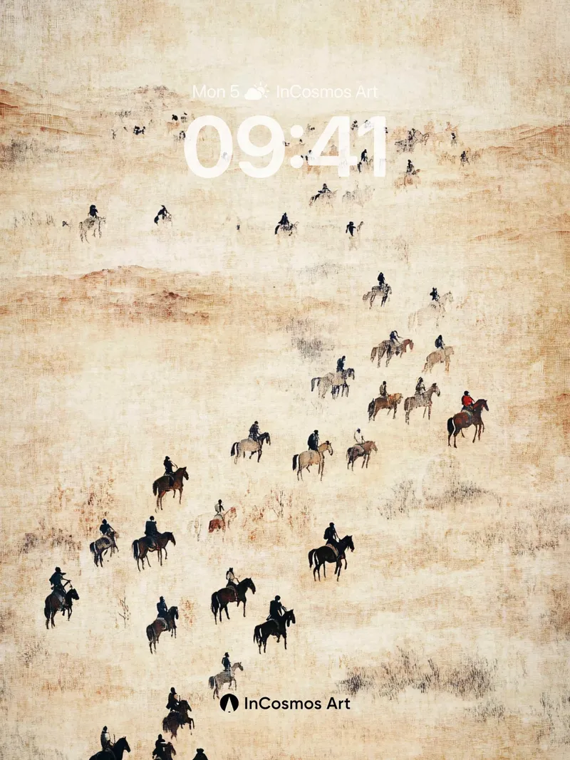 Dust Mirage Wallpaper with Horse Caravan Trails