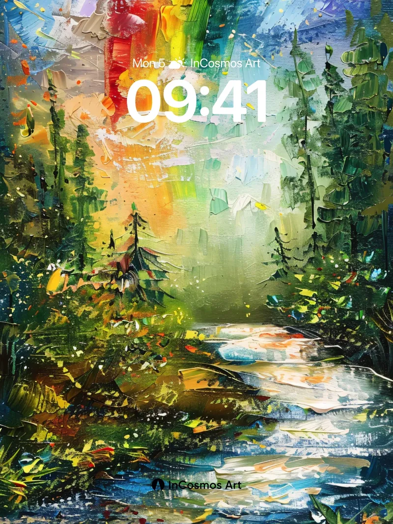 Rainbow Forest Wallpaper with Luminous Stream