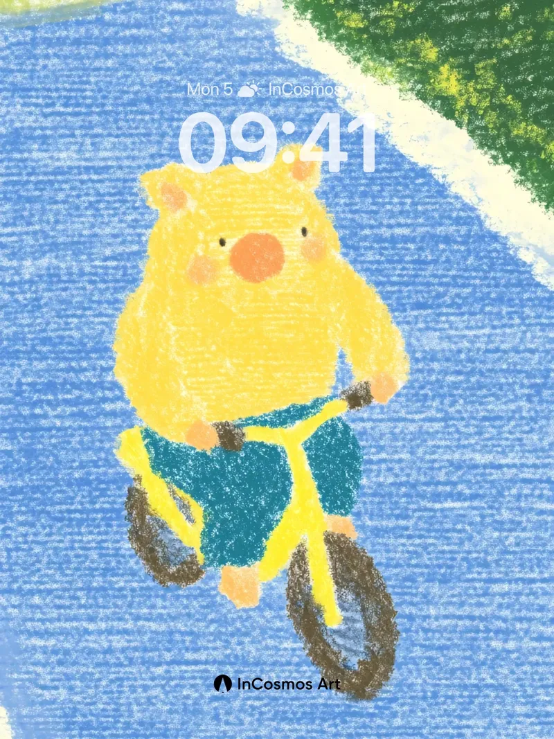 Playful Piglet Ride Wallpaper with Crayon Texture