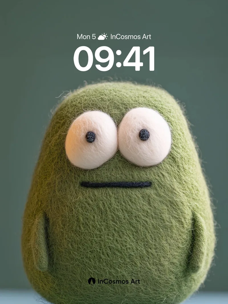 Fuzzy Green Creature Wallpaper with Knitted Feet