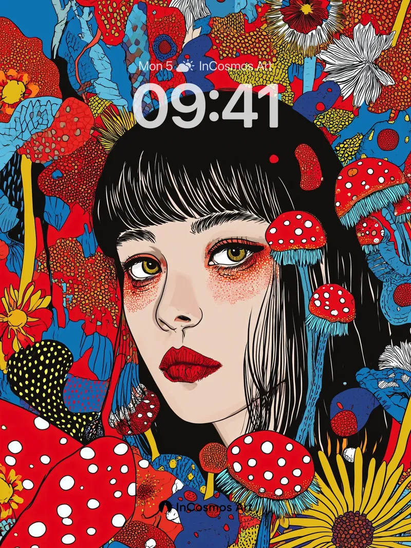 Whimsical Forest Wallpaper with Polka-Dot Fungi