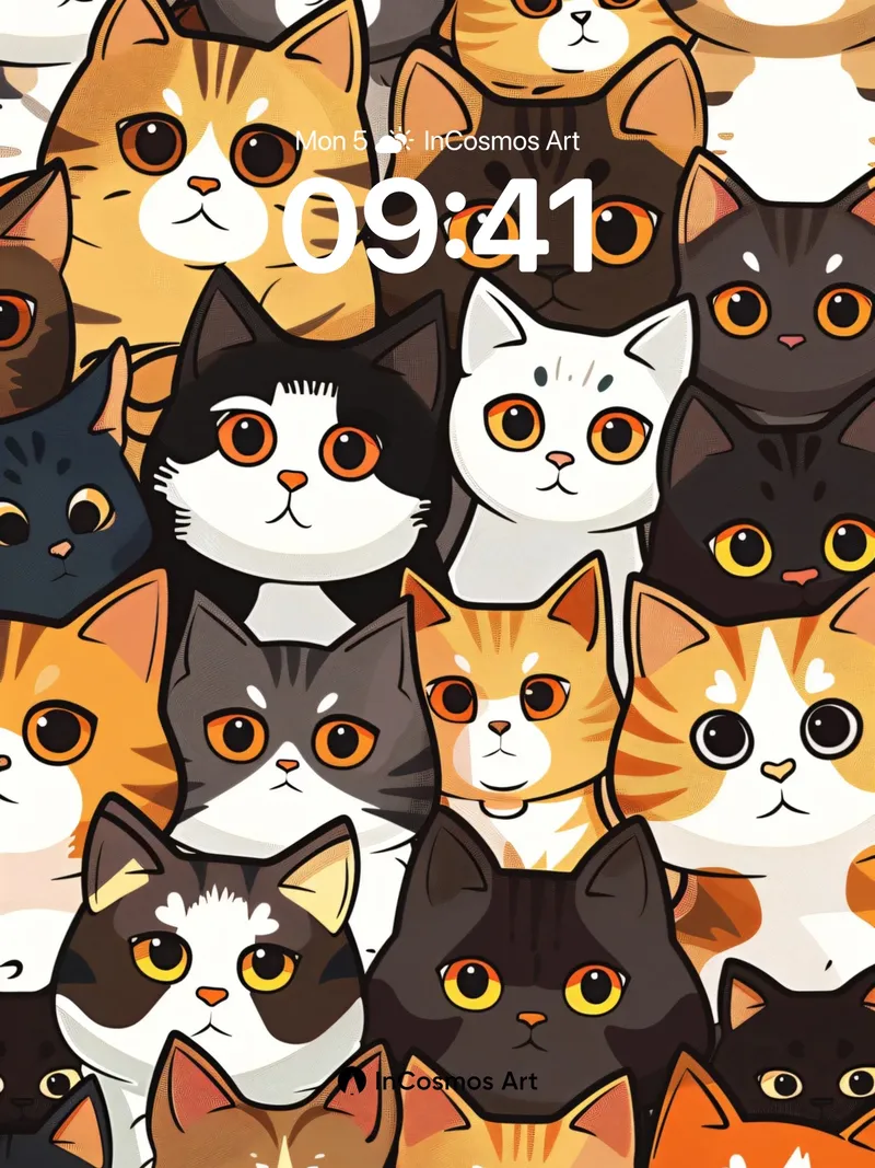Whimsical Cat Crowd Wallpaper with Playful Eyes
