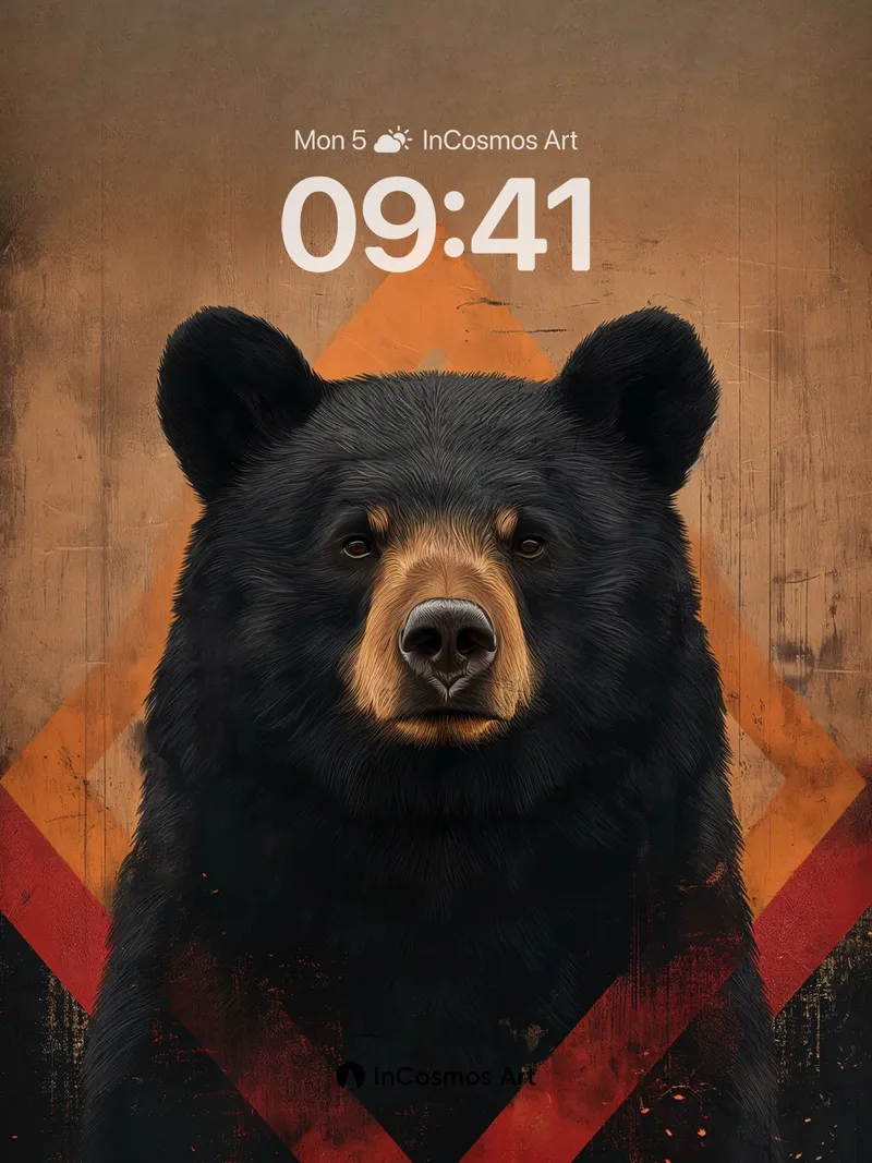 Majestic Bear Wallpaper with Geometric Fire