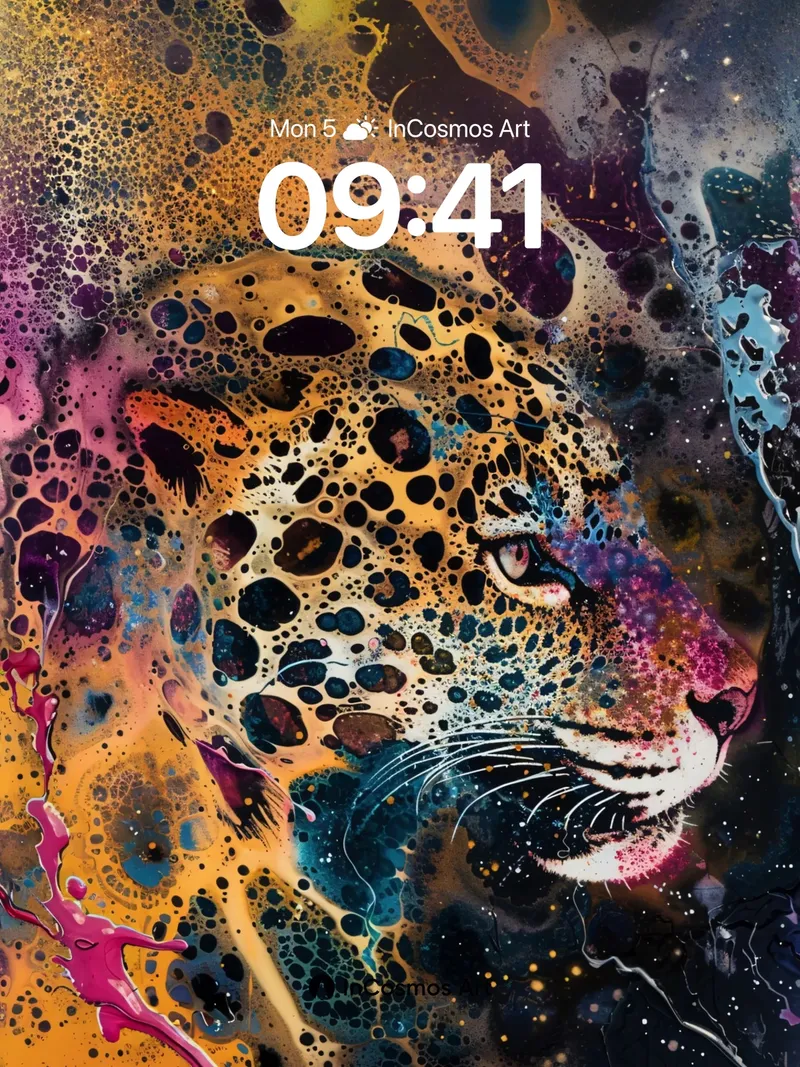 Cosmic Leopard Wallpaper with Painted Galaxy