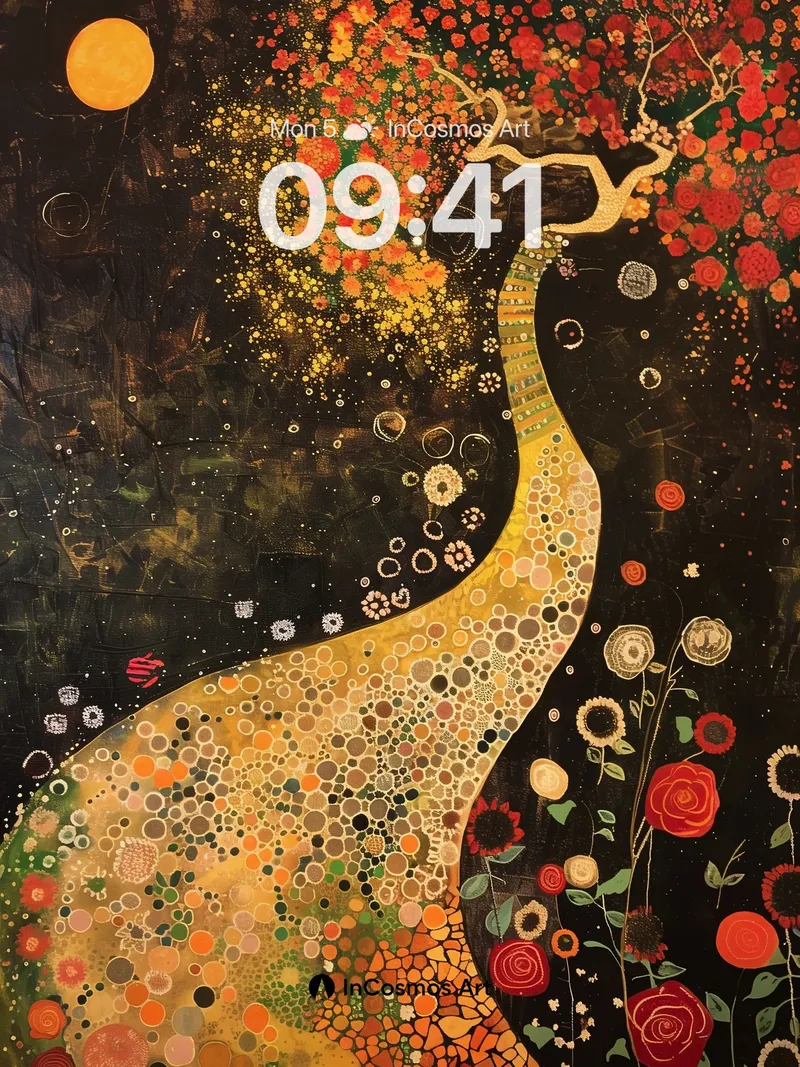 Golden Serpent Wallpaper with Floral Constellations