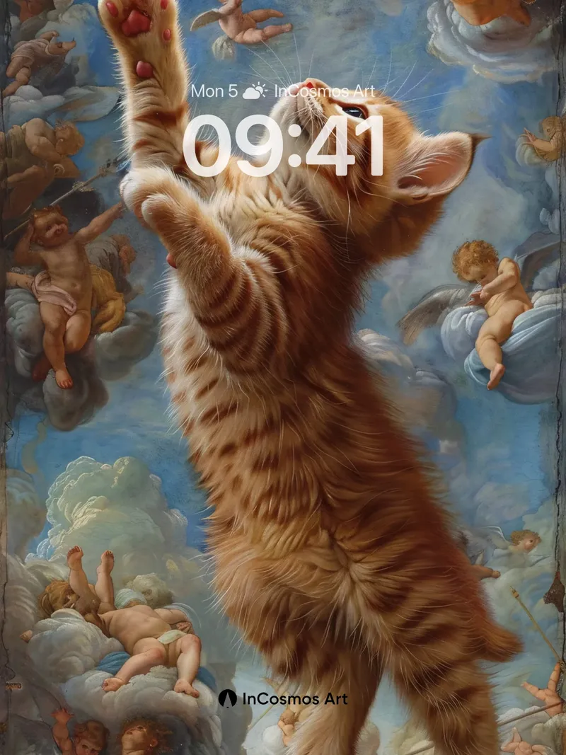 Whimsical Ascent Wallpaper with Celestial Kittens