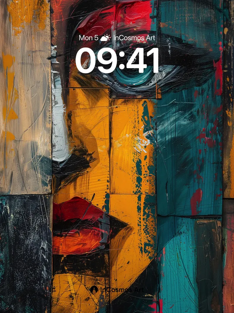 Cubist Gaze Wallpaper with Painted Panels