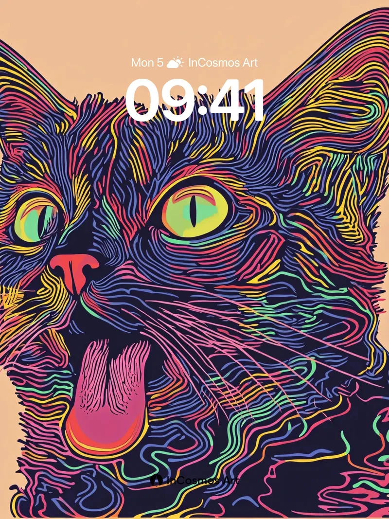 Psychedelic Cat Wallpaper with Neon Lines