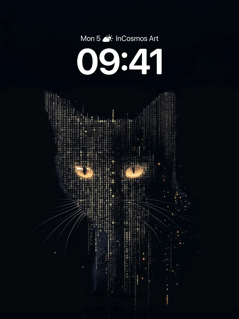 Matrix Whispers Wallpaper with Digital Feline Gaze