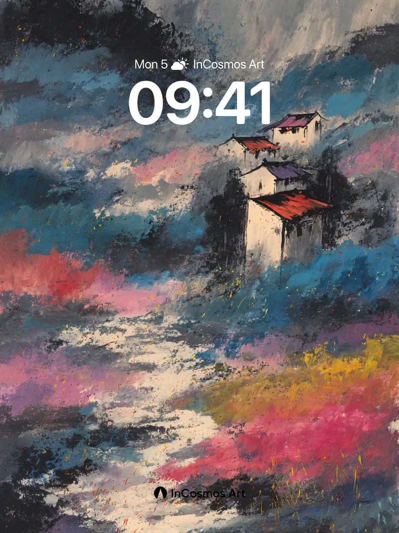 Storm-Whispered Village Wallpaper with Crimson Roofs