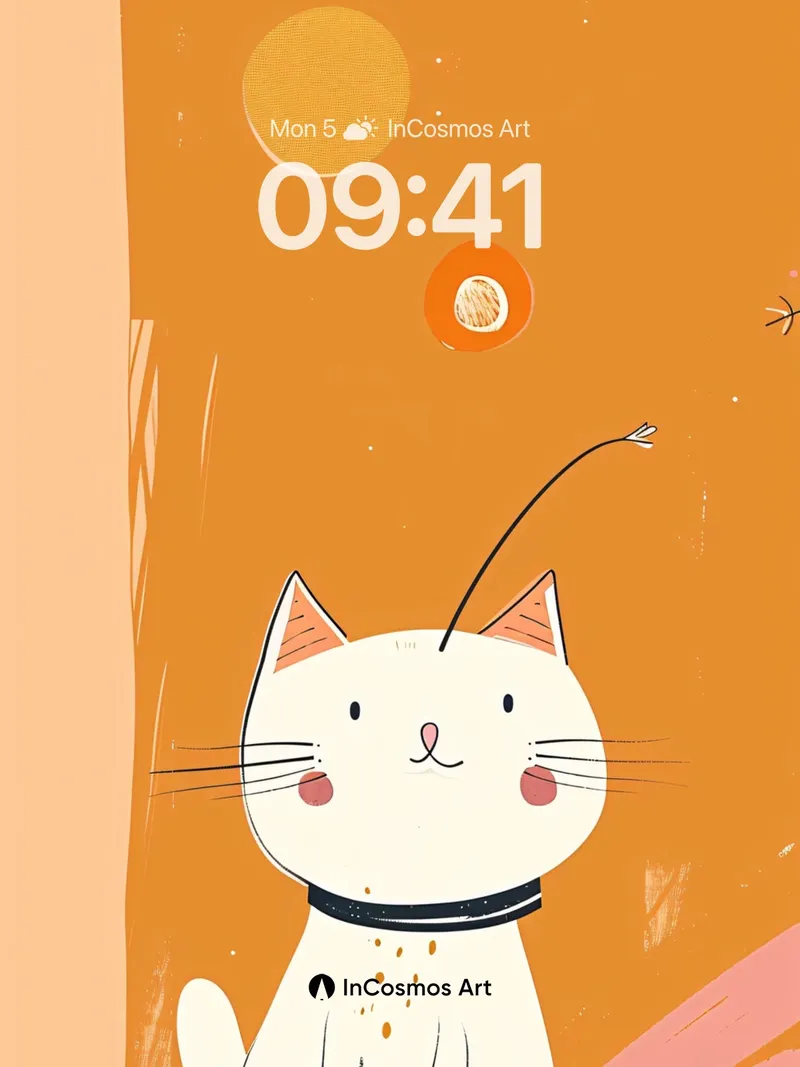 Whimsical Orange Hues Wallpaper with Playful Cat