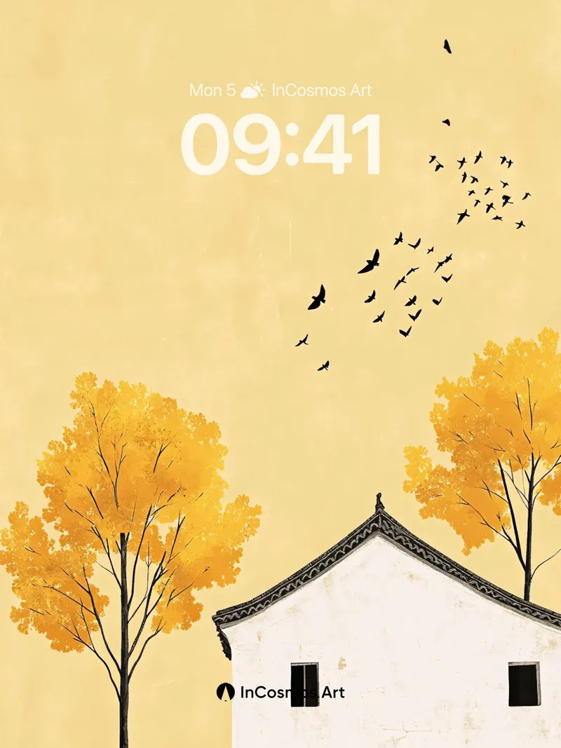 Autumn Hush Wallpaper with Flying Geese