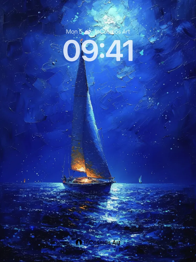 Moonlit Sail Wallpaper with Celestial Brushwork
