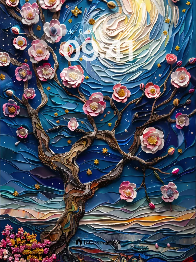 Starry Bloom Wallpaper with Cosmic Roots