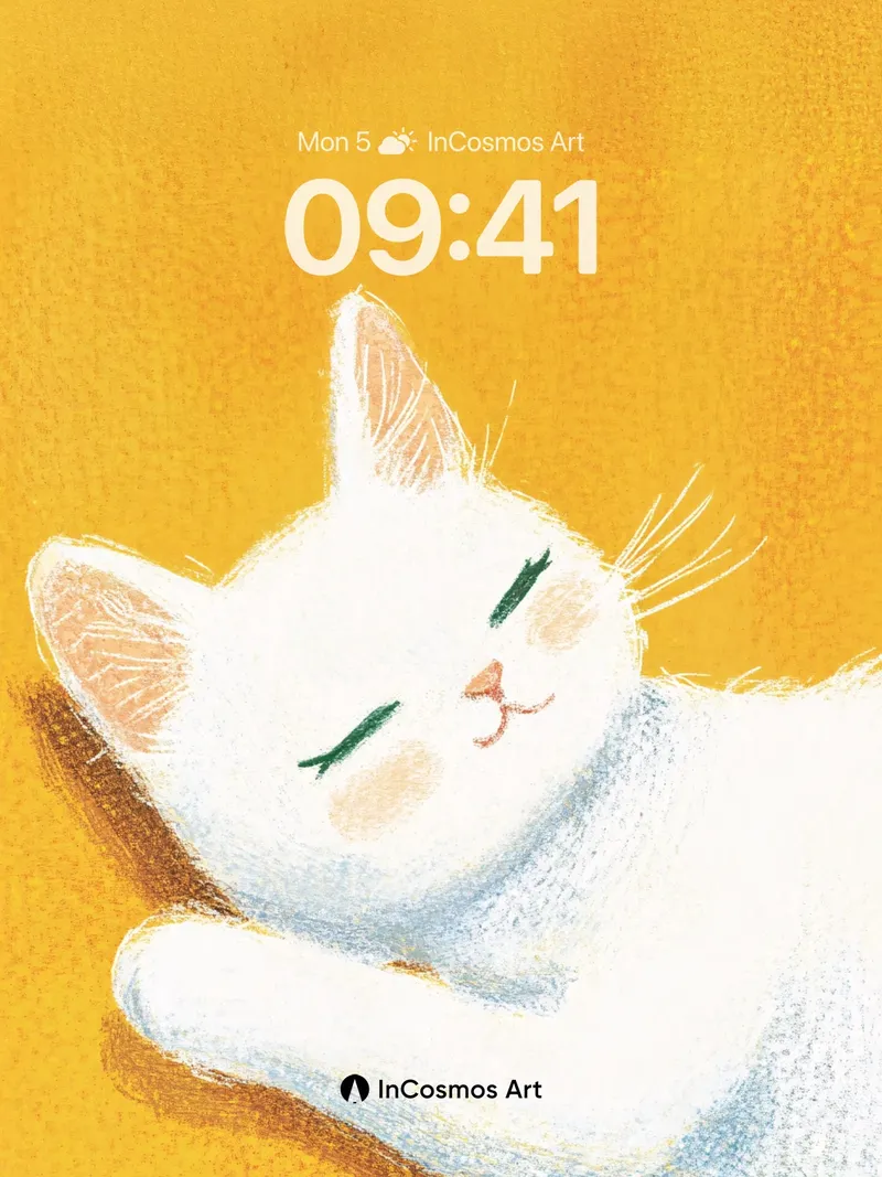 Serenity White Cat Wallpaper with Golden Hush