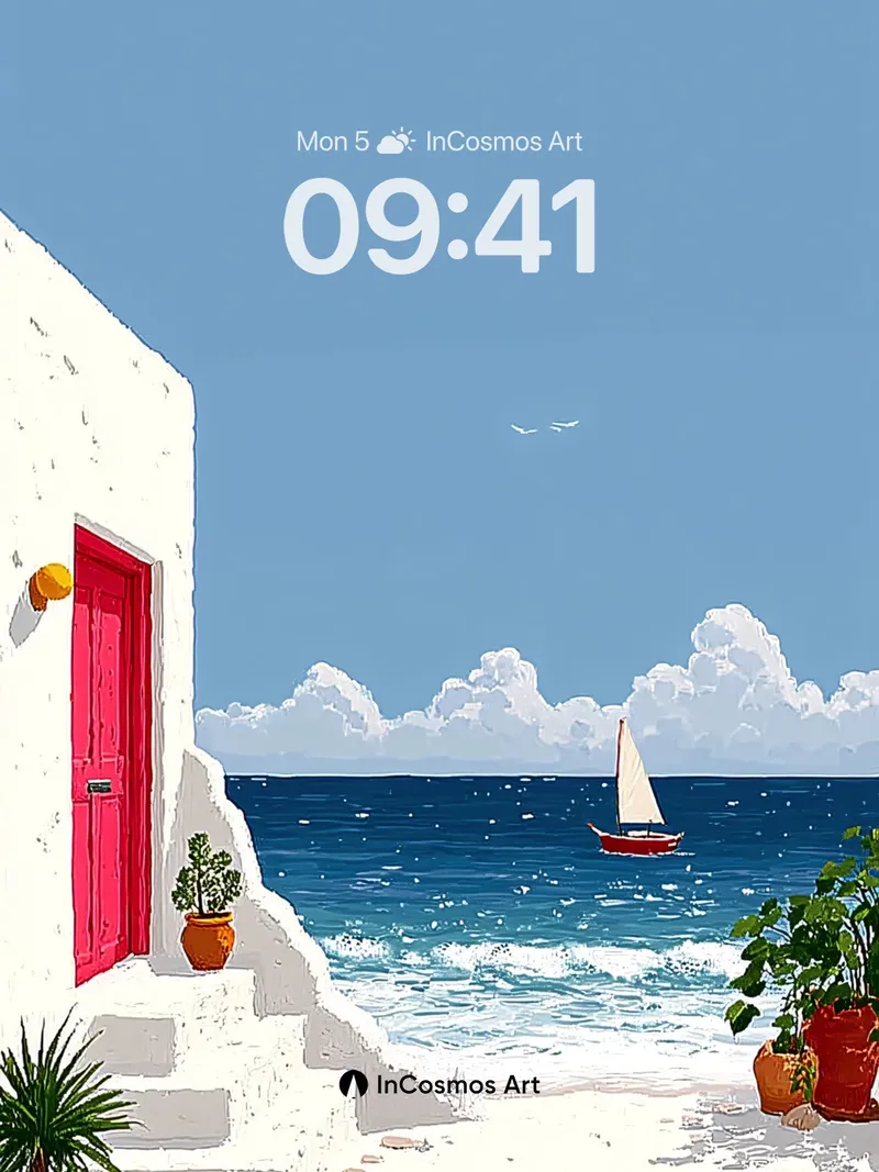 Serenity Cove Wallpaper with Crimson Door