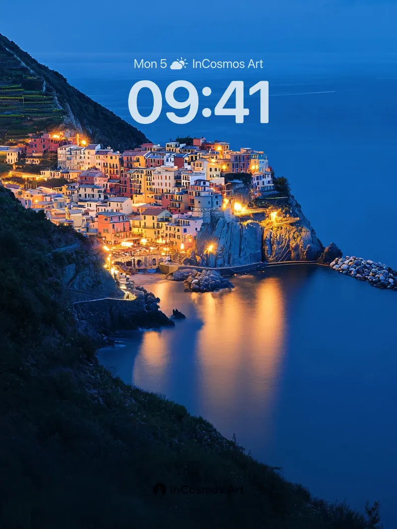 Cobalt Hush Wallpaper with Lit Cliffs