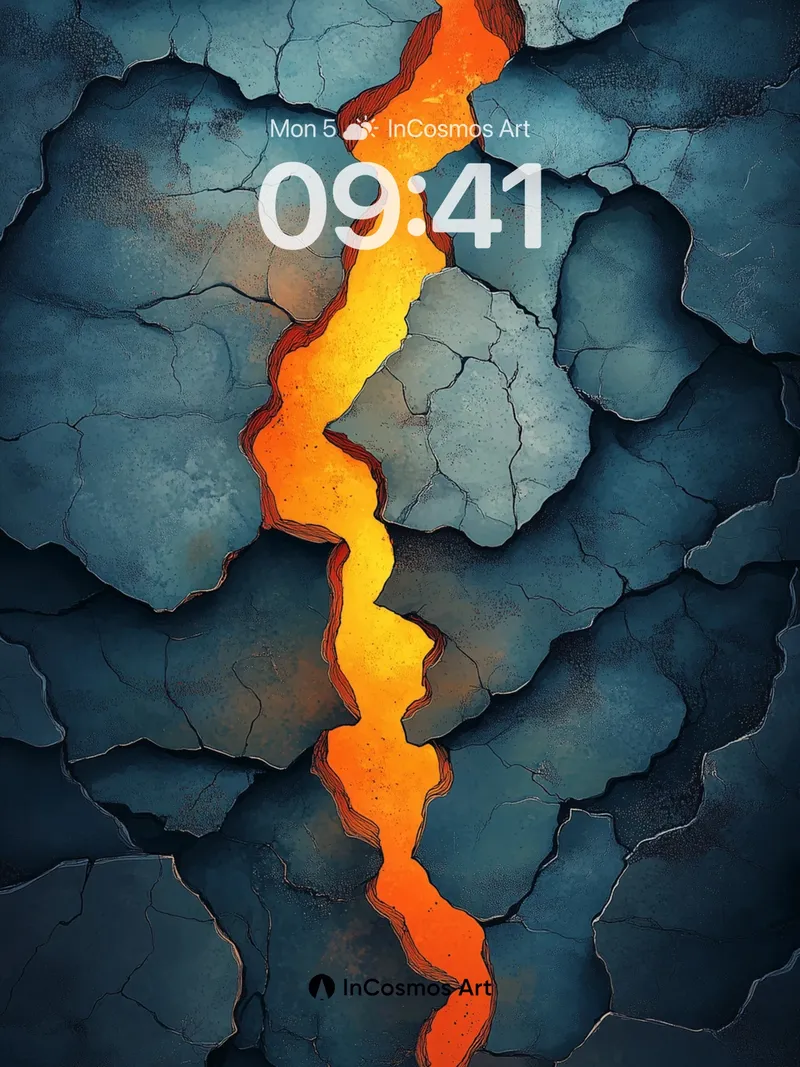 Fiery Rift Wallpaper with Cracked Stone Veins