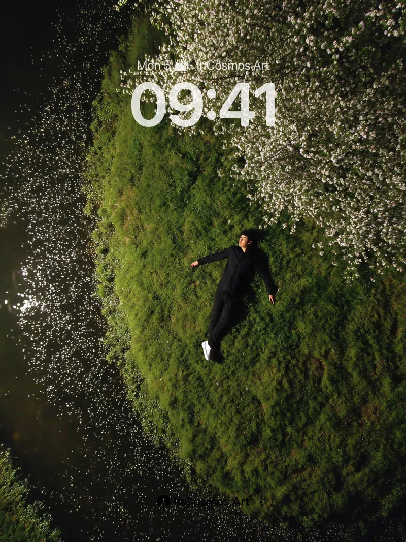 Night Bloom Wallpaper with Floating Man