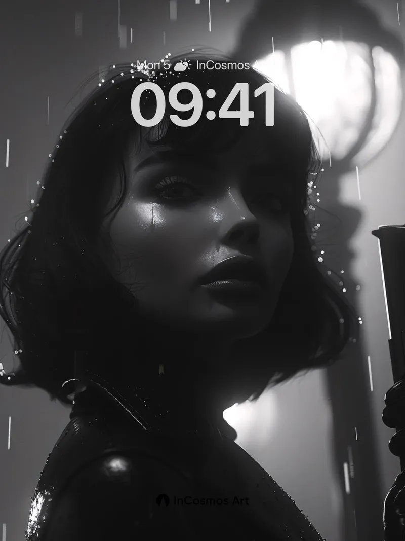Rain-etched Noir Wallpaper with Lamplight Echo