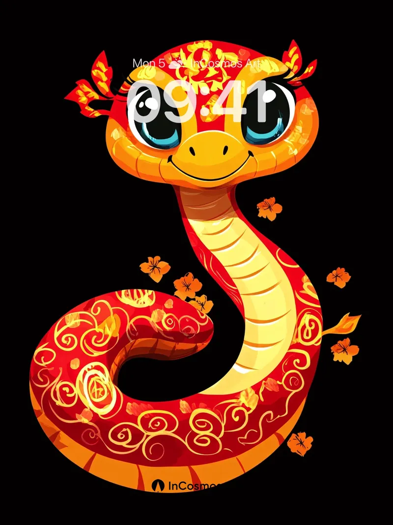 Playful Serpent Wallpaper with Floral Whispers