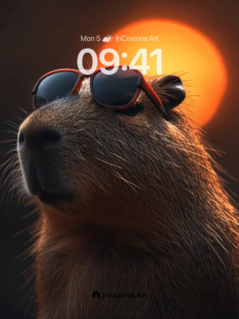 Sunset Capybara Wallpaper with Sunglasses