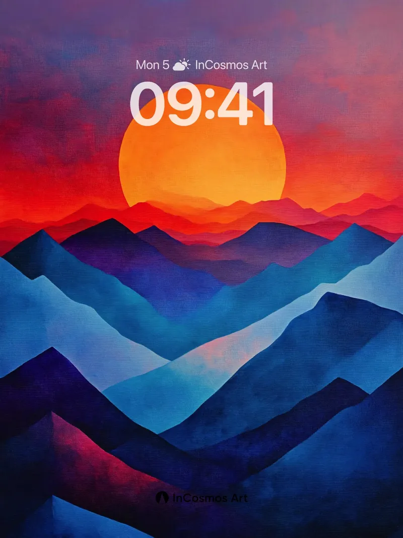 Crimson Horizon Wallpaper with Geometric Peaks