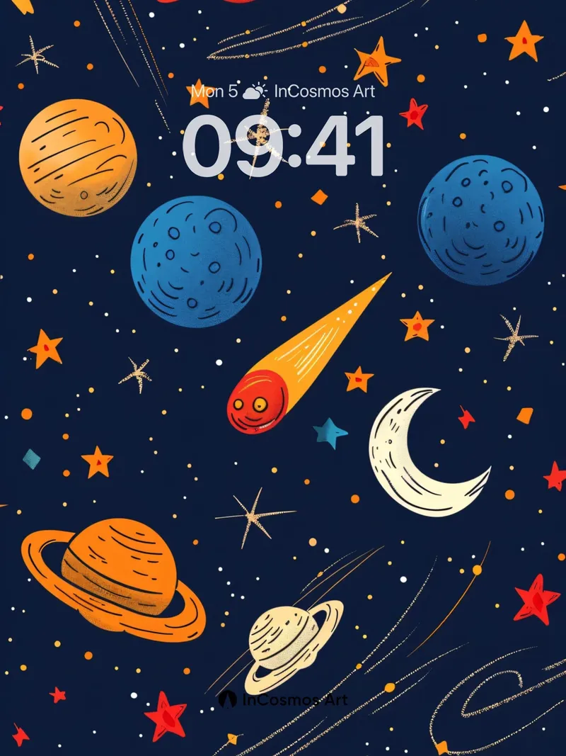 Whimsical Cosmos Wallpaper with Playful Planets