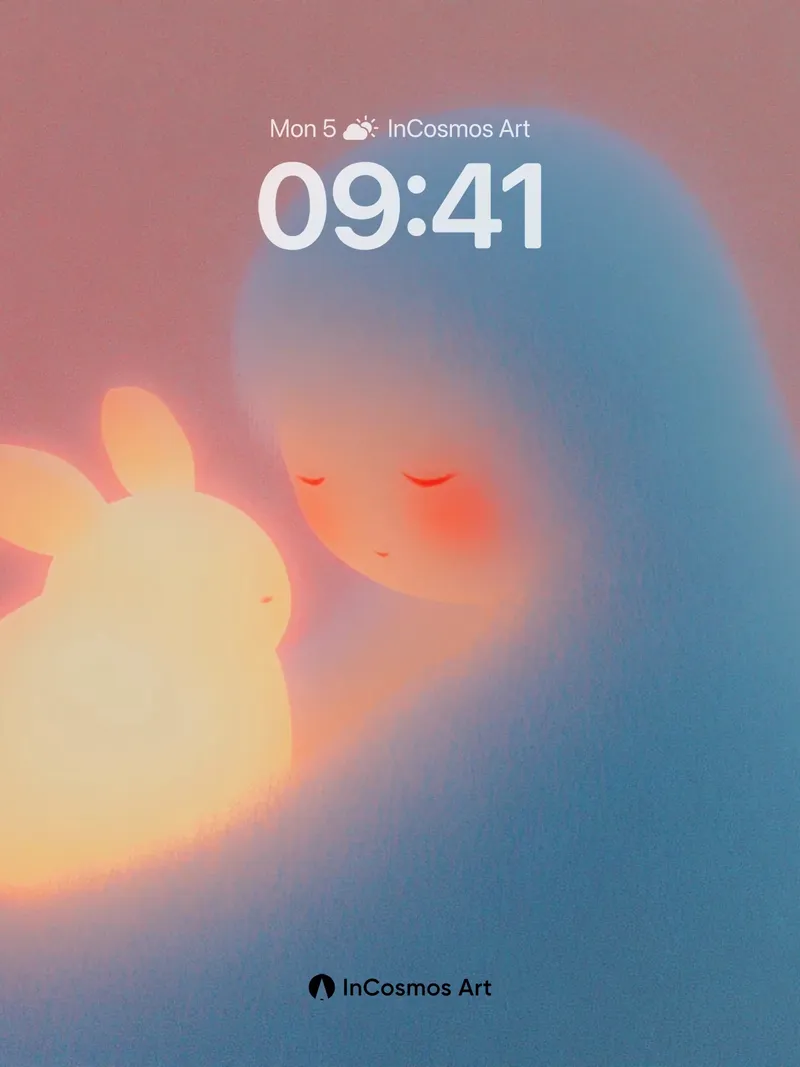 Serene Hug Wallpaper with Glowing Bunny
