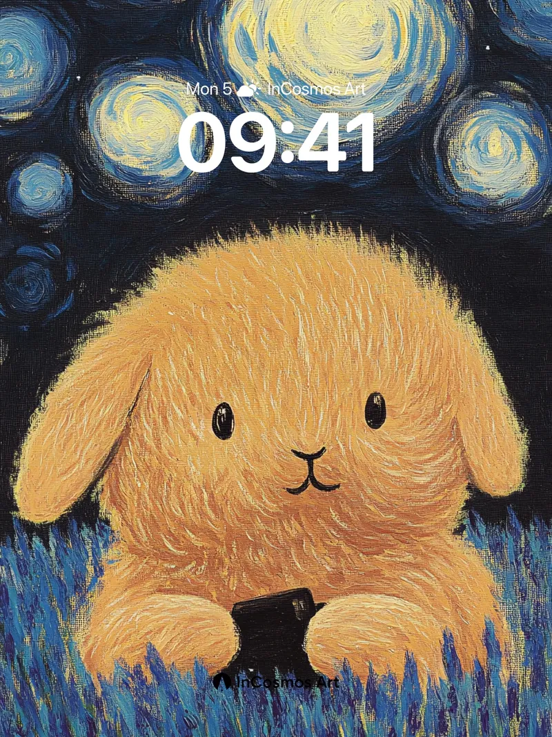Starry Night Bunny Wallpaper with Lavender Field