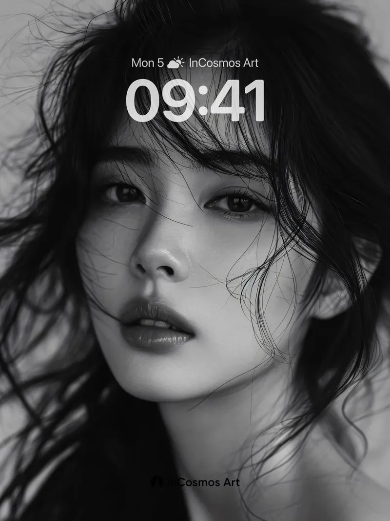 Monochrome Reverie Wallpaper with Whispering Hair