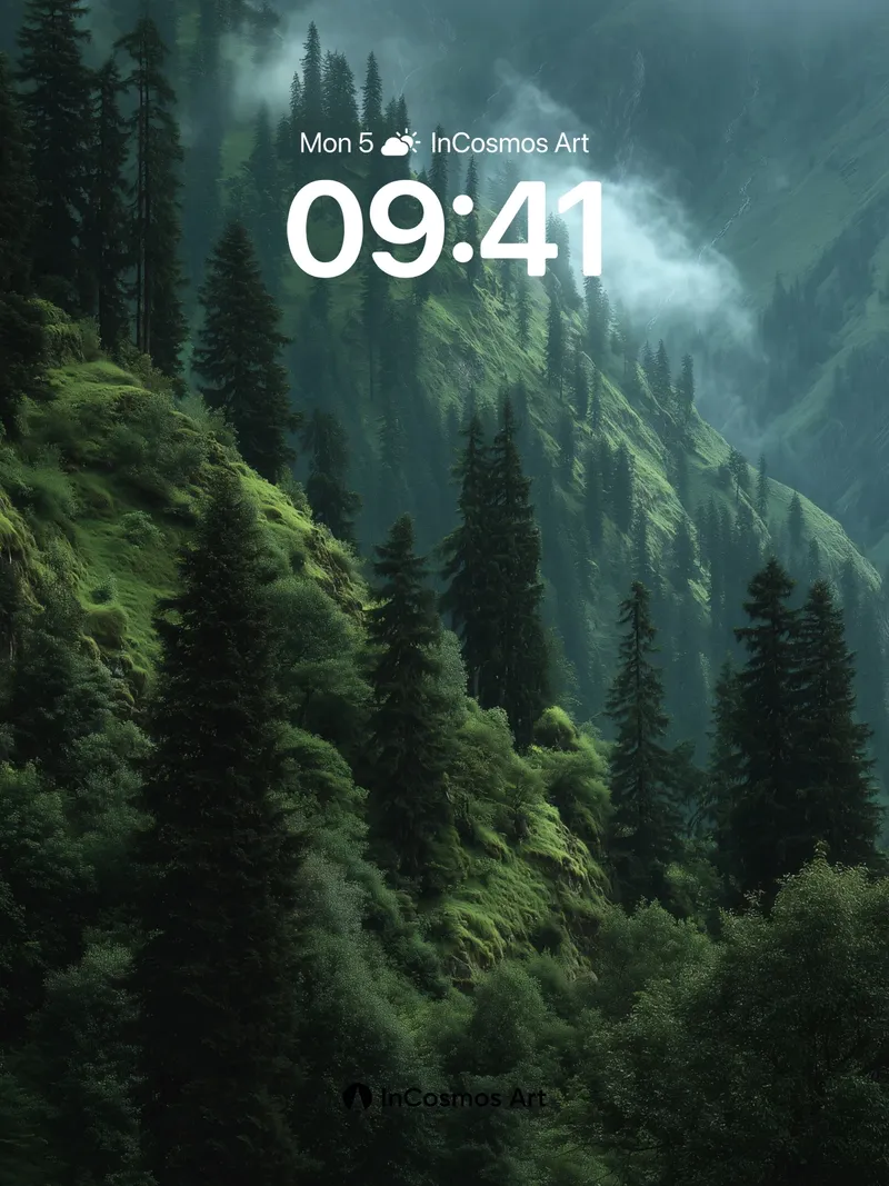 Mist-veiled Forest Wallpaper with Whispering Pines