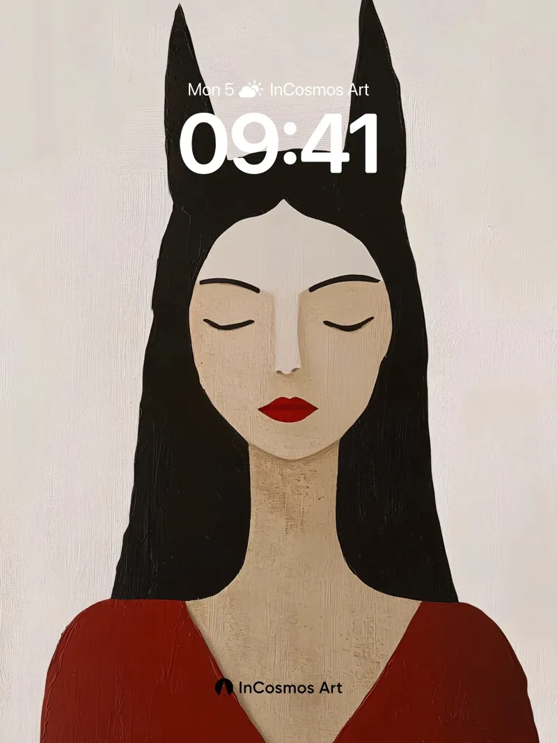Serene Cat-Eared Wallpaper with Velvet Red Depths