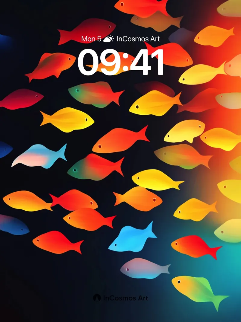 Luminous School Wallpaper with Rainbow Currents