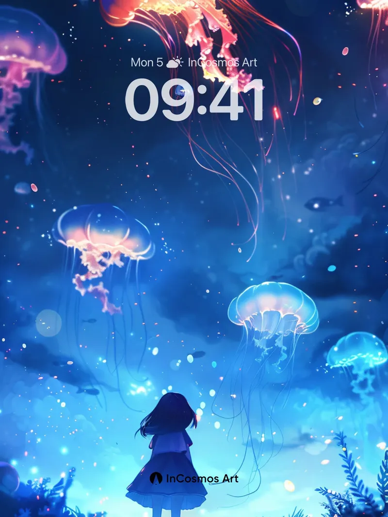 Luminous Abyss Wallpaper with Floating Jellyfish