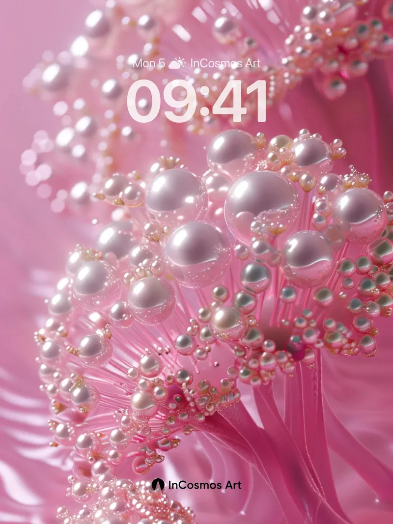 Luminous Pearl Vine Wallpaper with Ethereal Pink Veins