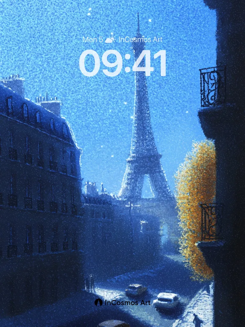 Frost-Laced Paris Wallpaper with Golden Tree