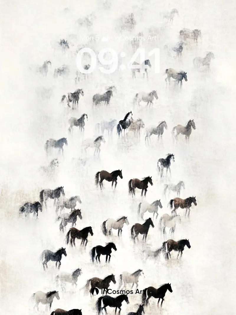 Mistbound Herd Wallpaper with Ethereal Horses