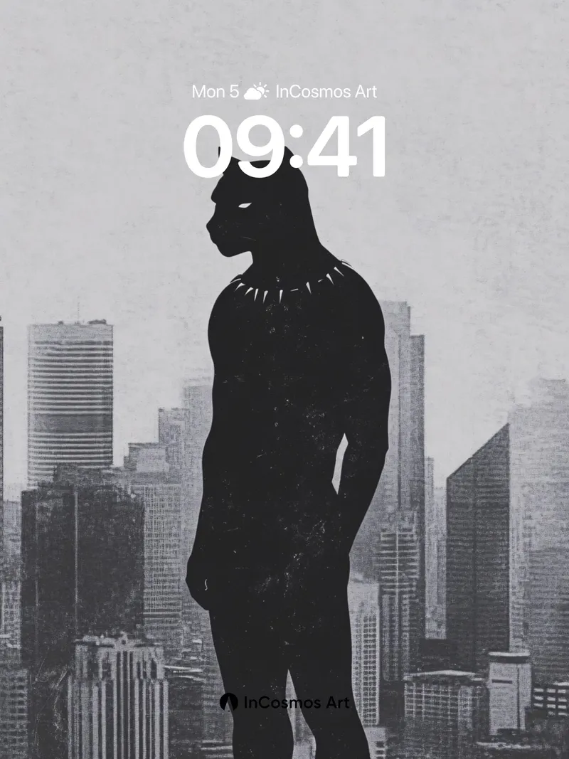 Shadow Sentinel Wallpaper with City Silhouette