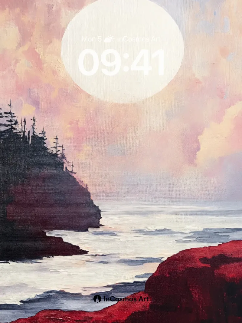 Serenity Moonrise Wallpaper with Crimson Cliffs