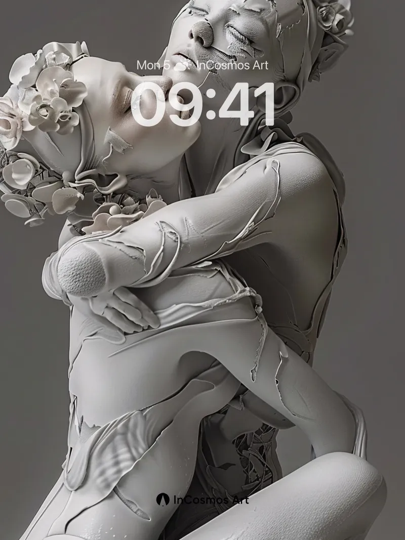 Fragile Embrace Wallpaper with Floral Fractures