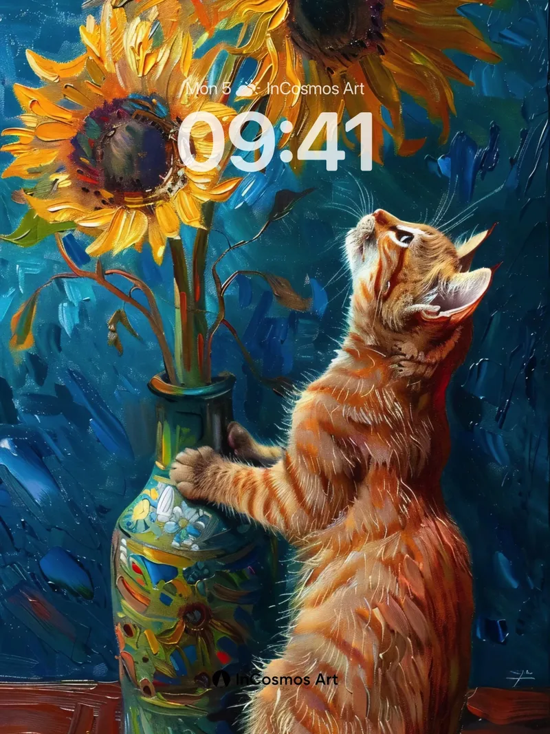 Whiskered Wonder Wallpaper with Sunflower Symphony