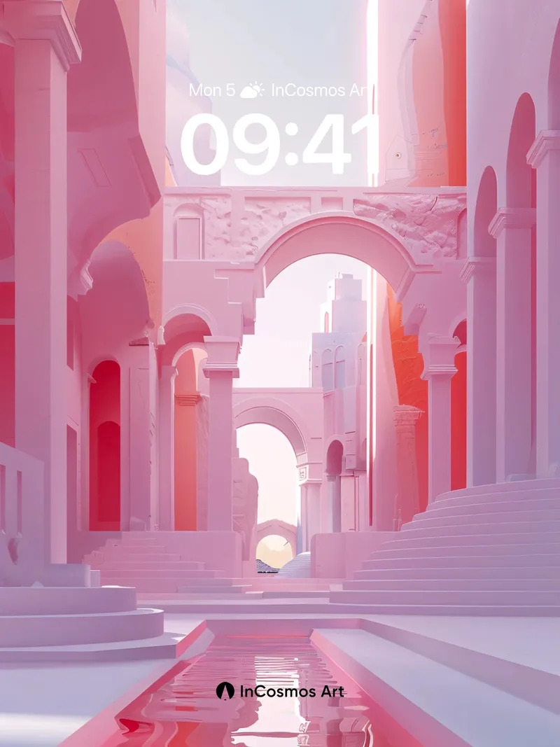 Serene Coral Archway Wallpaper with Liquid Light