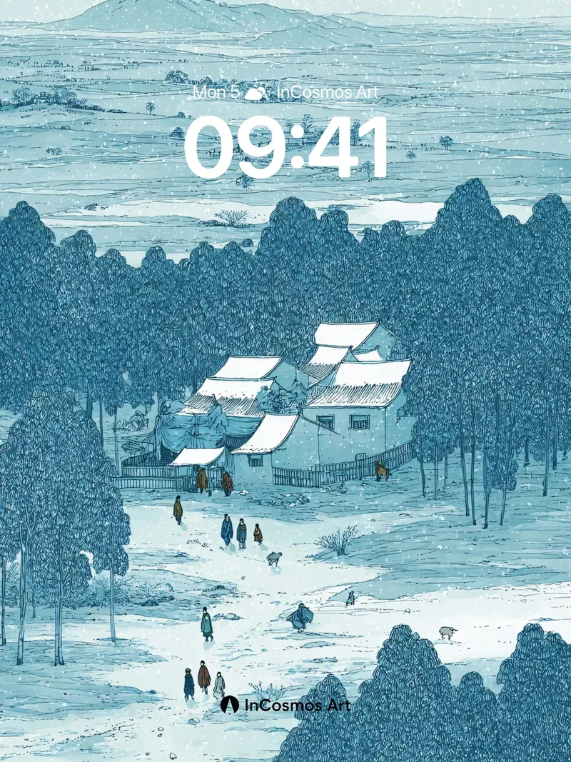 Snowfall Serenity Wallpaper with Silent Villagers