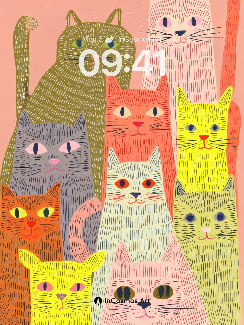 Whimsical Cat Carnival Wallpaper with Striped Hues