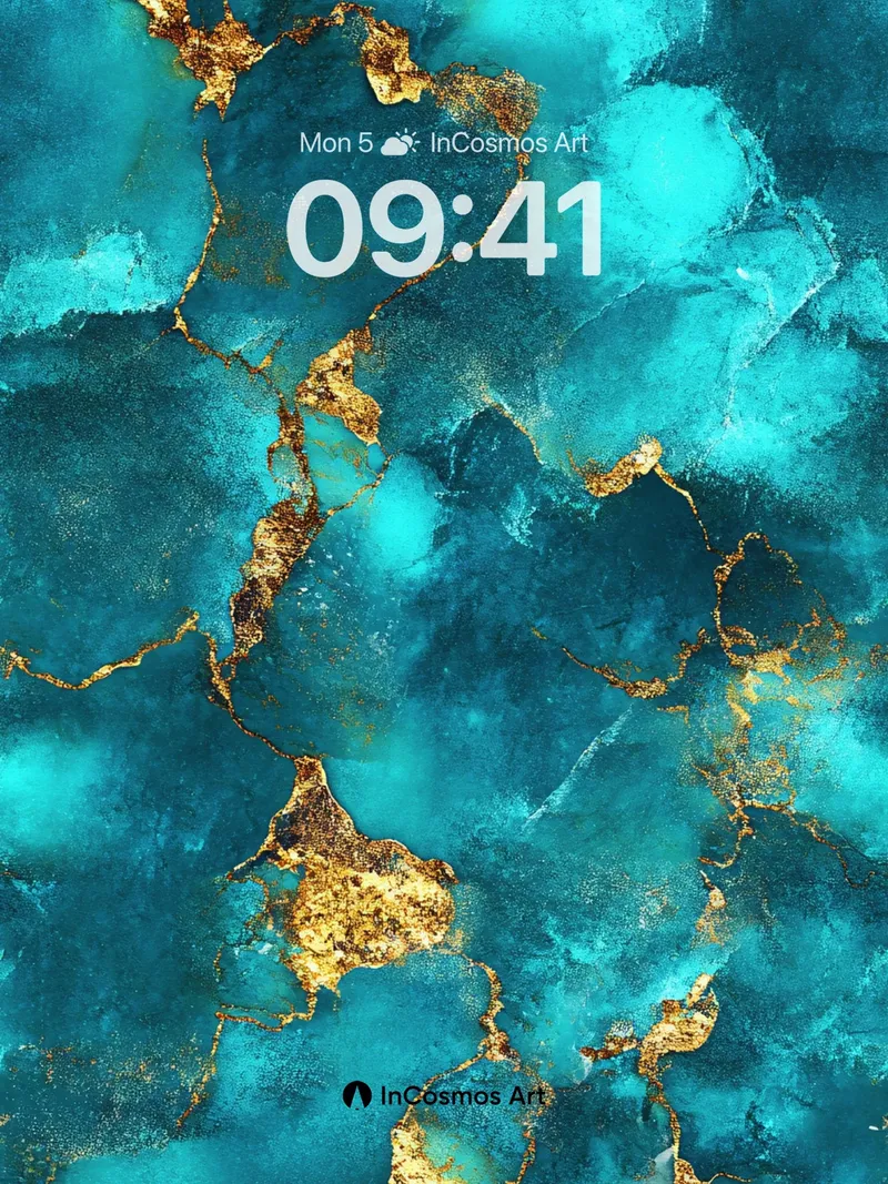 Luminous Turquoise Wallpaper with Gold Veins