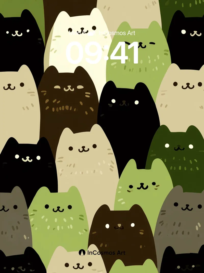 Whimsical Feline Forest Wallpaper with Soft Fur Textures