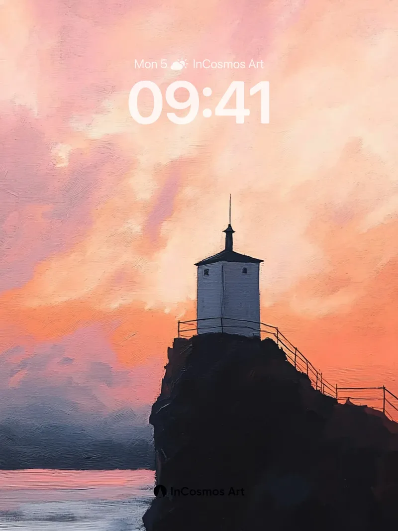 Crimson Horizon Wallpaper with Lighthouse Silhouette