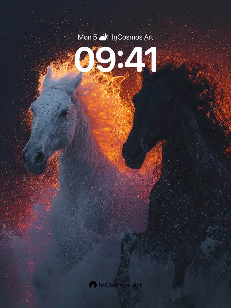 Ember Mirage Wallpaper with Dual Horses